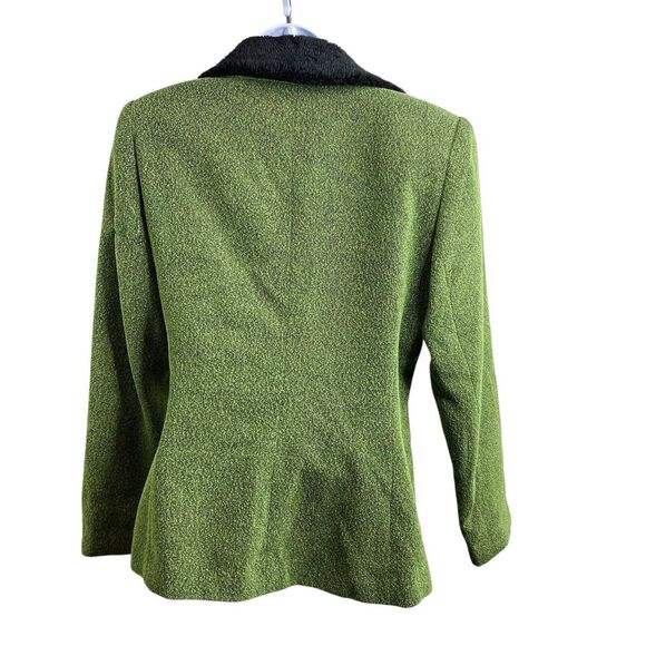 Vintage Clio Pistachio Green Jacket Size 4 Textured Blazer Faux Fur Collar Glam - Picture 2 of 11